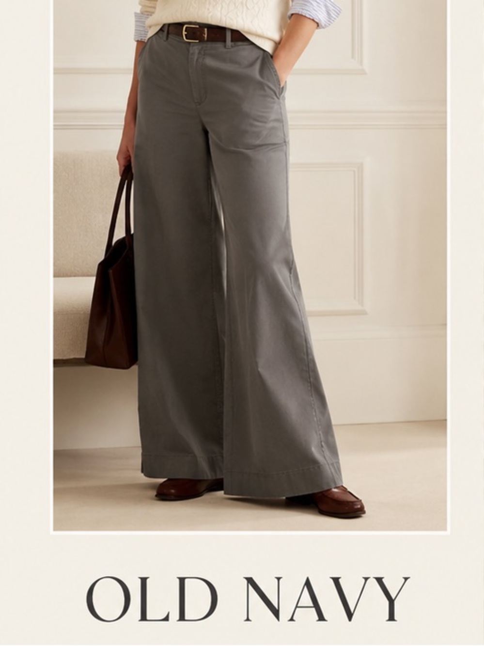 Old Navy Gray Preppy Wide-Leg Chinos - Picture 2 of 5